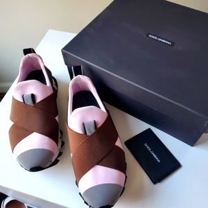 Dolce and Gabbana Pink and Black Ibiza Slip-On Sneakers